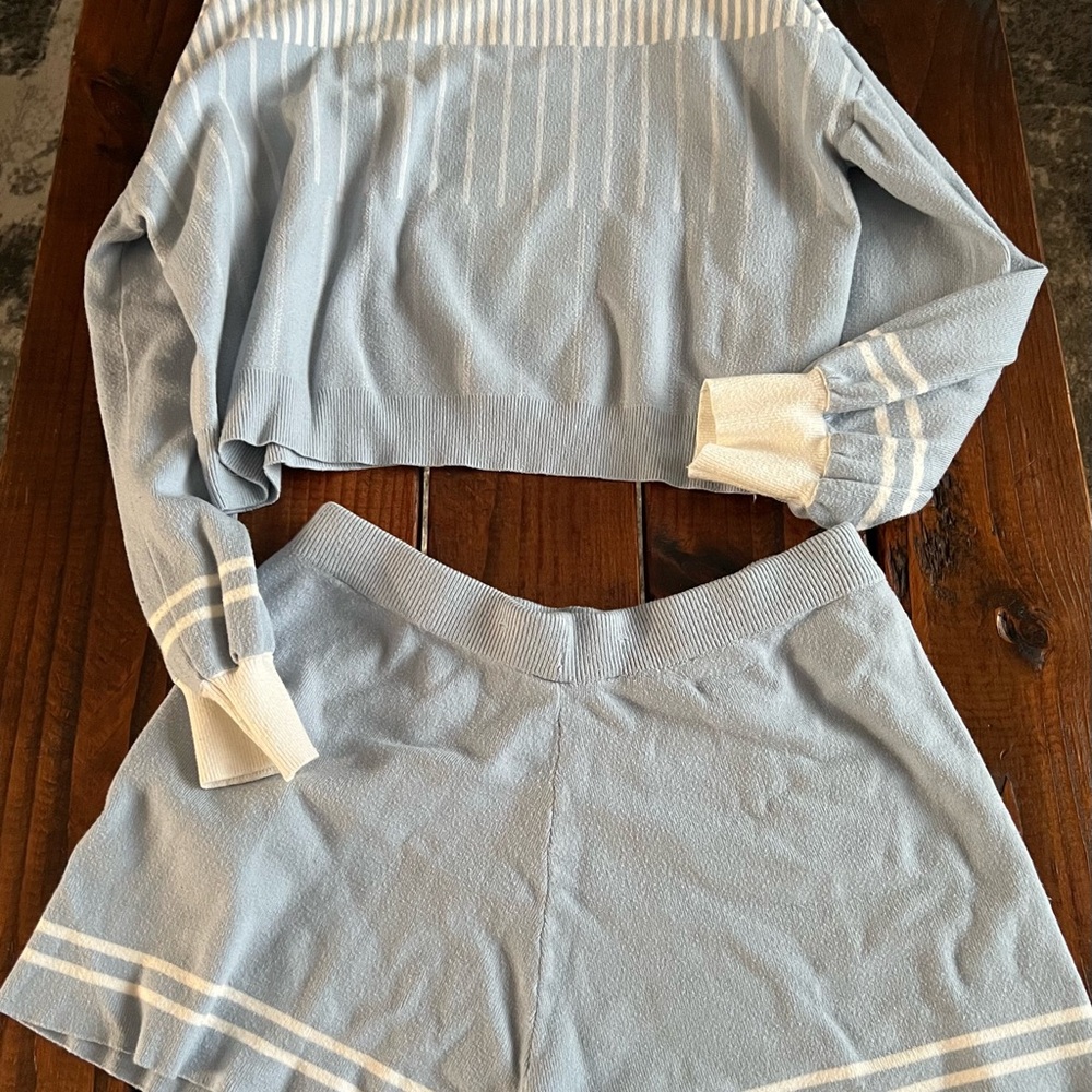 Blue and White Women's Knit Set